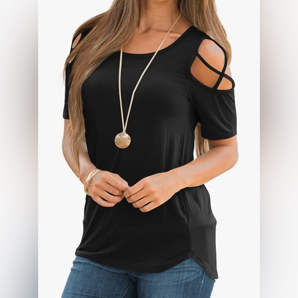 Adreamly Tops - Women’s Short Sleeve Tunic W/ Strappy Shoulders